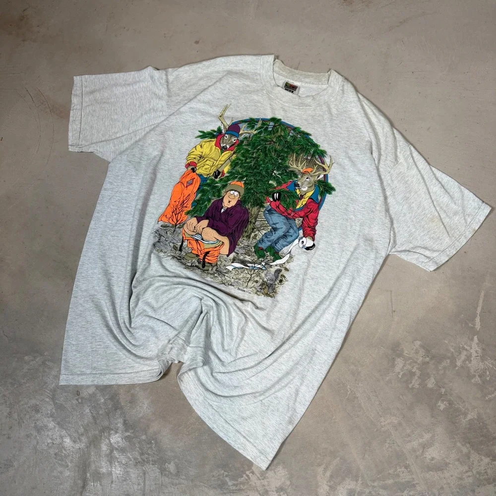 Vintage 1996 Artwear Evans Hunting Humor T-Shirt XXL Grey Fruit of the Loom Best